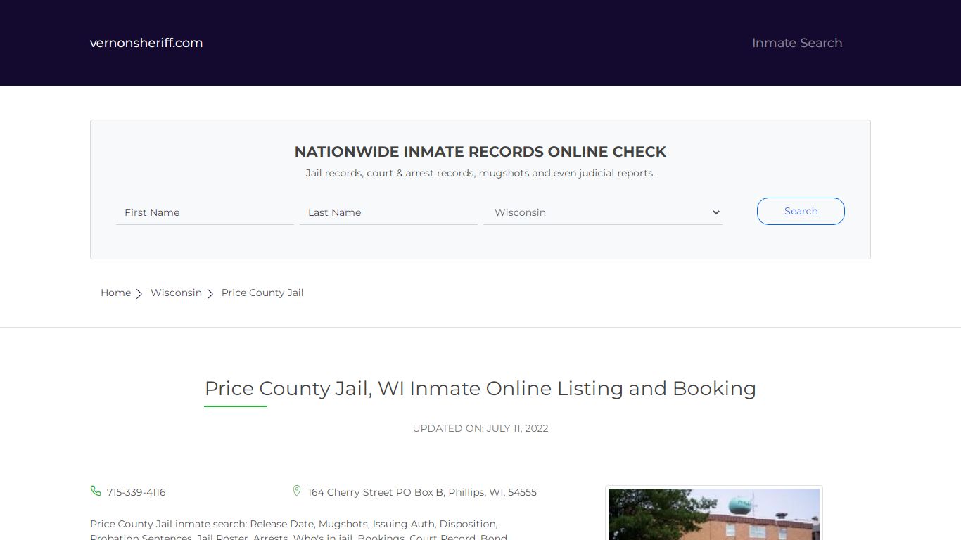 Price County Jail, WI Inmate Online Listing and Booking